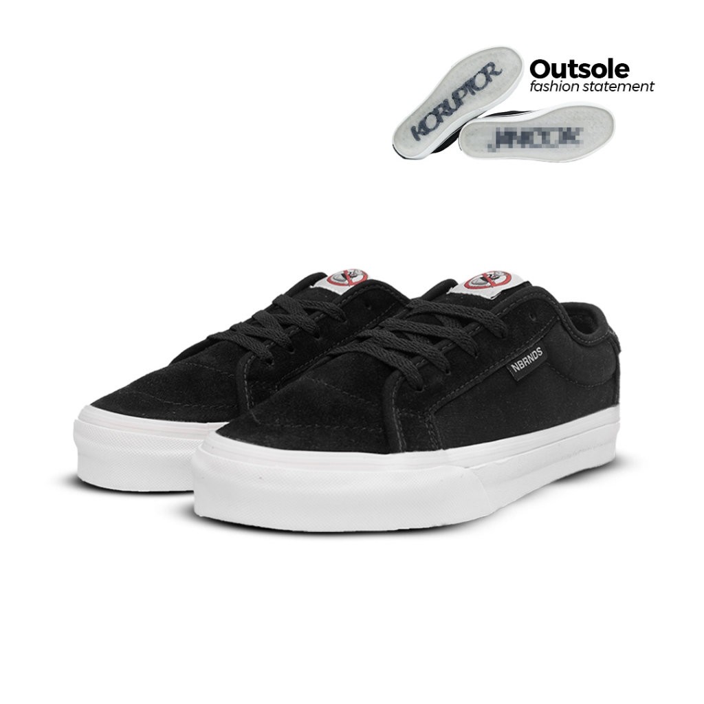 SEPATU KORUPTOR MEDULLA KORJAN BLACK WHITE BW NOBRANDS FOOTWEAR SUEDE CANVAS ANTI LICIN