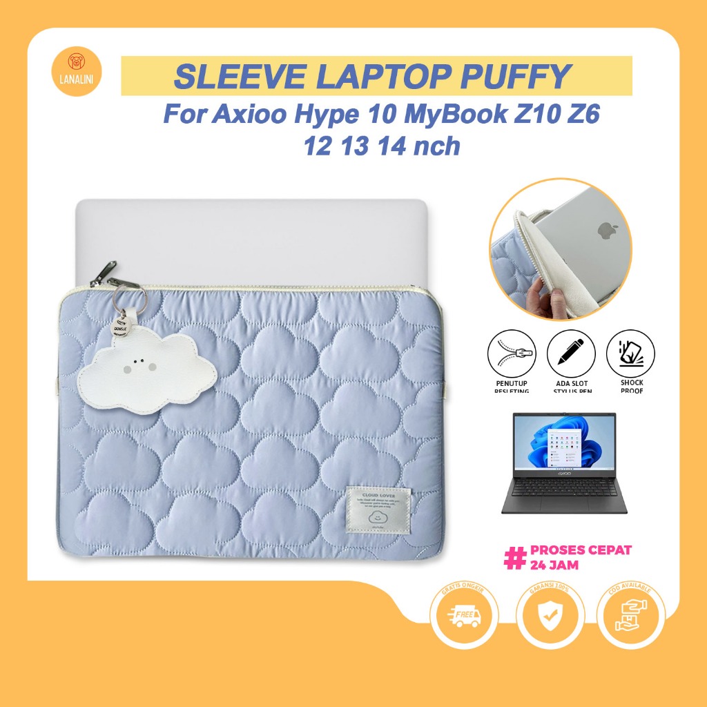 Tas Laptop Biru Sleeve Pelindung Axioo MyBook Z10 Hype 1 3 Pongo 13 14 Inch Motif Awan Puffy Cewek