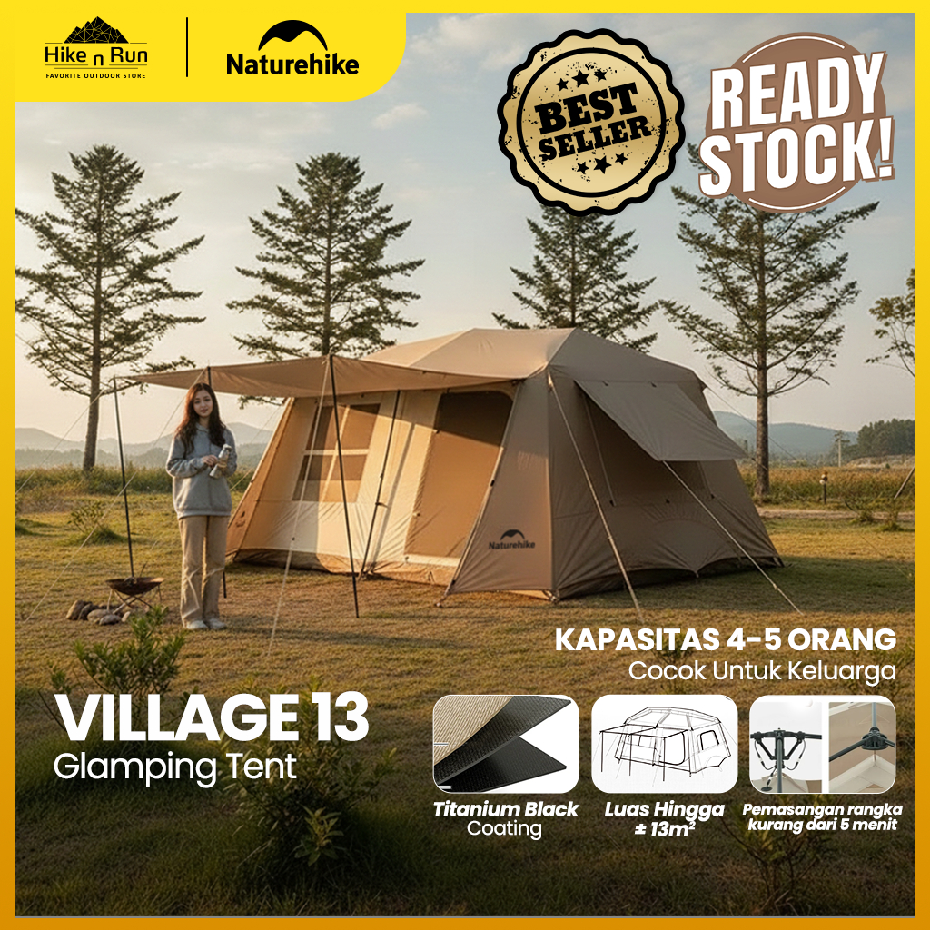 Tenda Camping Naturehike Village 13 auto tent READY STOK Original V13 4-6P Original anti uv black co