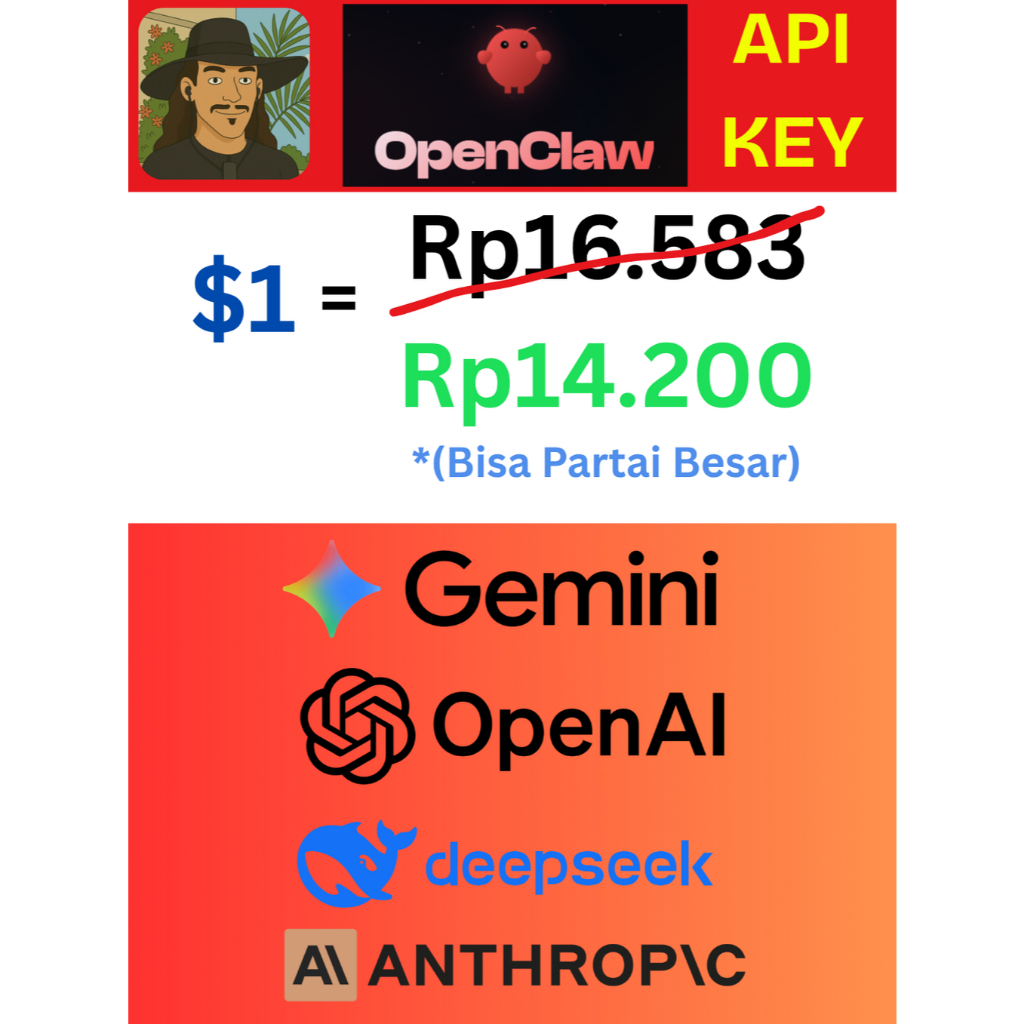 Api Key OpenClaw AI support Claude, OpenAI, Gemini, dan Deepseek, GLM-5, dll. By KoboiLLM, mirip Ope