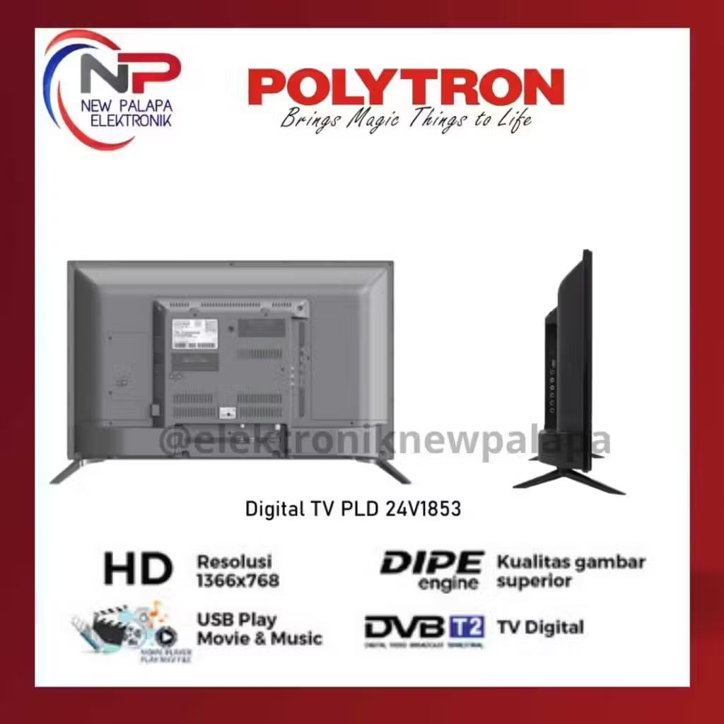 LED Digital Polytron 24inch 24V1853 - Digital TV Polytron 24inch -  Polytron LED Digital Tanpa STB