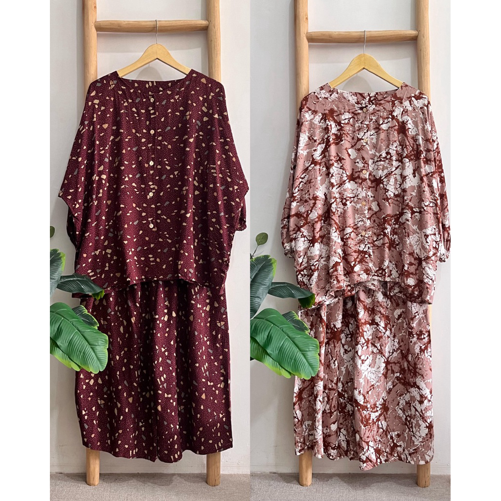 ONE SET KULOT BATWING 3069 3070 3071 3243 PAJAMAS RAYON COKLAT BROWN BURGUNDY MAROON