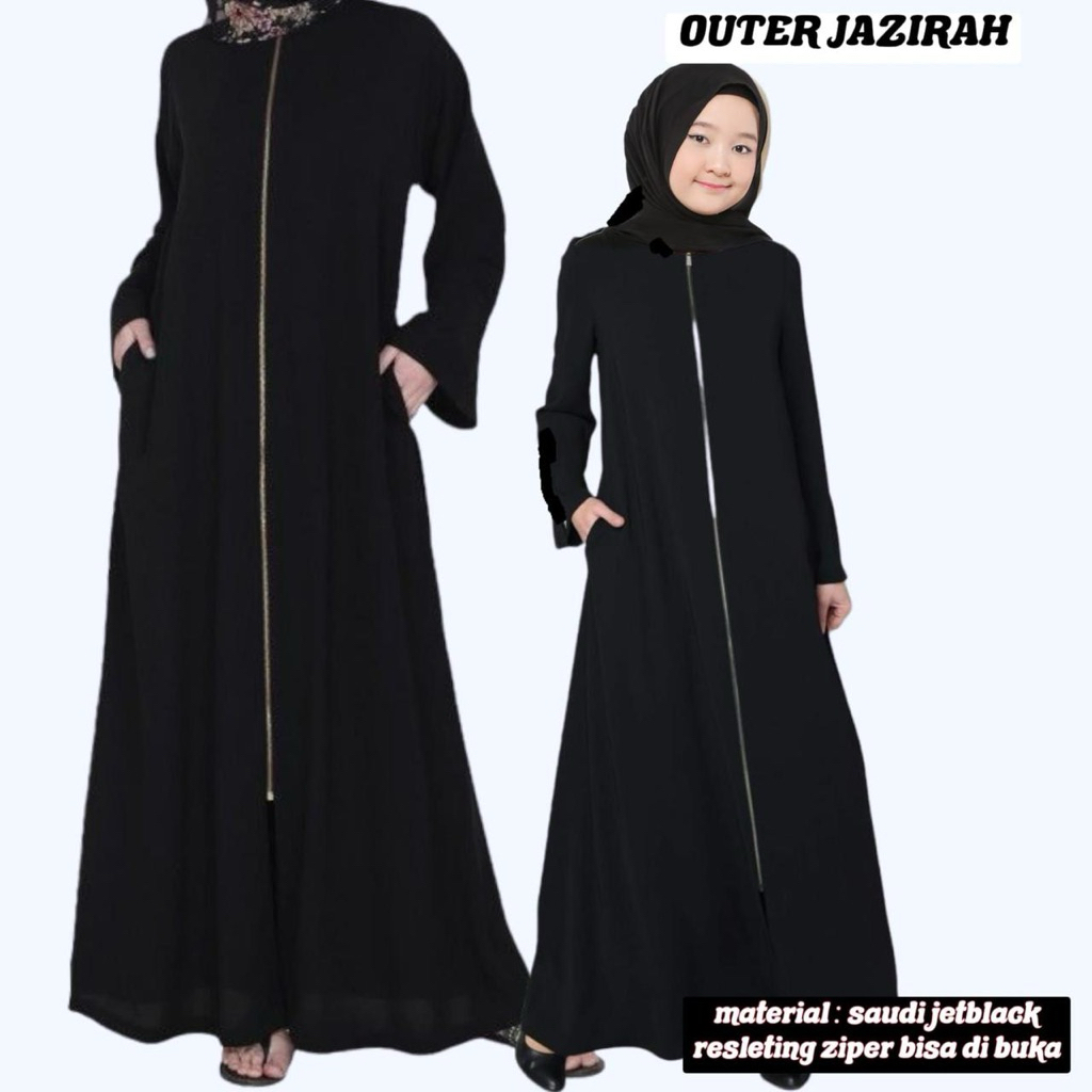 Abaya Simpel Black Ziper Polos