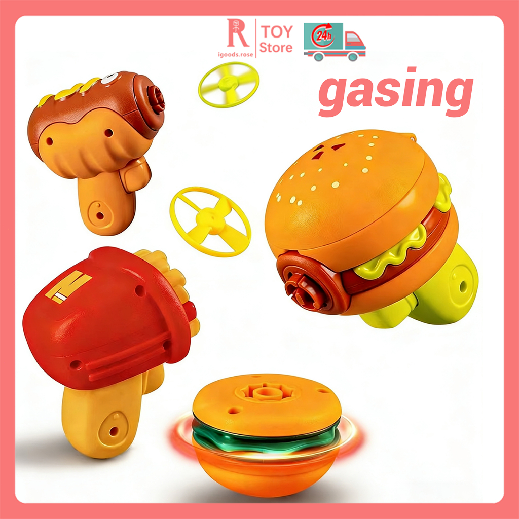 igoods.rose LED Mainan Gasing Makanan / Gasing Bentuk Burger Hot Dog Kentang Goreng Bercahaya / 2 in