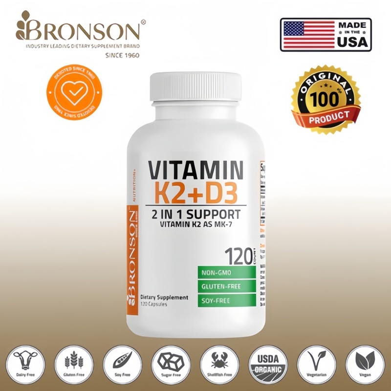 Bronson Vitamin K2 D3 5000IU 250 Kapsul - Dukung Kesehatan Jantung dan Tulang