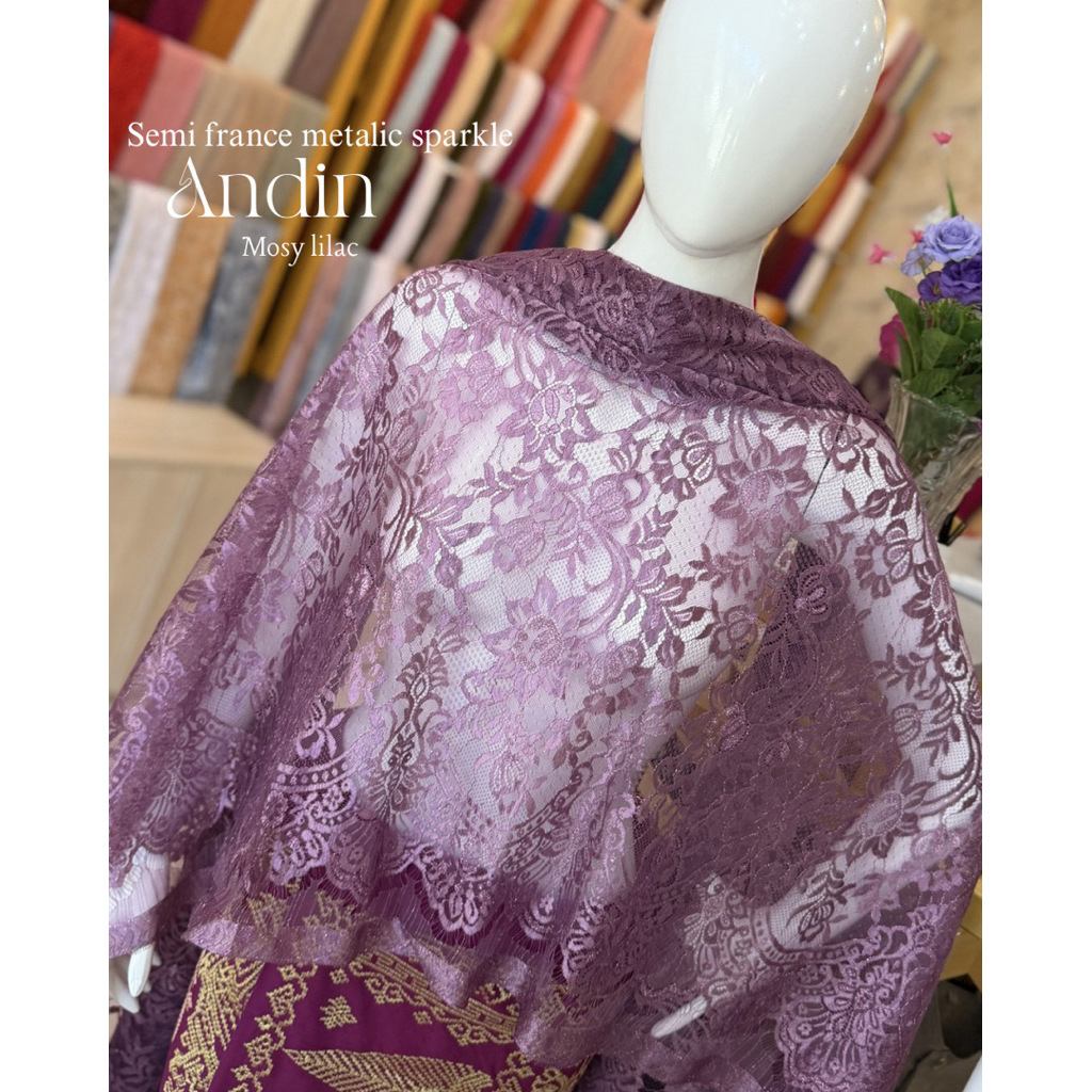 Kain Kebaya Brokat Semi Prancis Metalic Sparkle swarovski ANDIN- Amiratextile