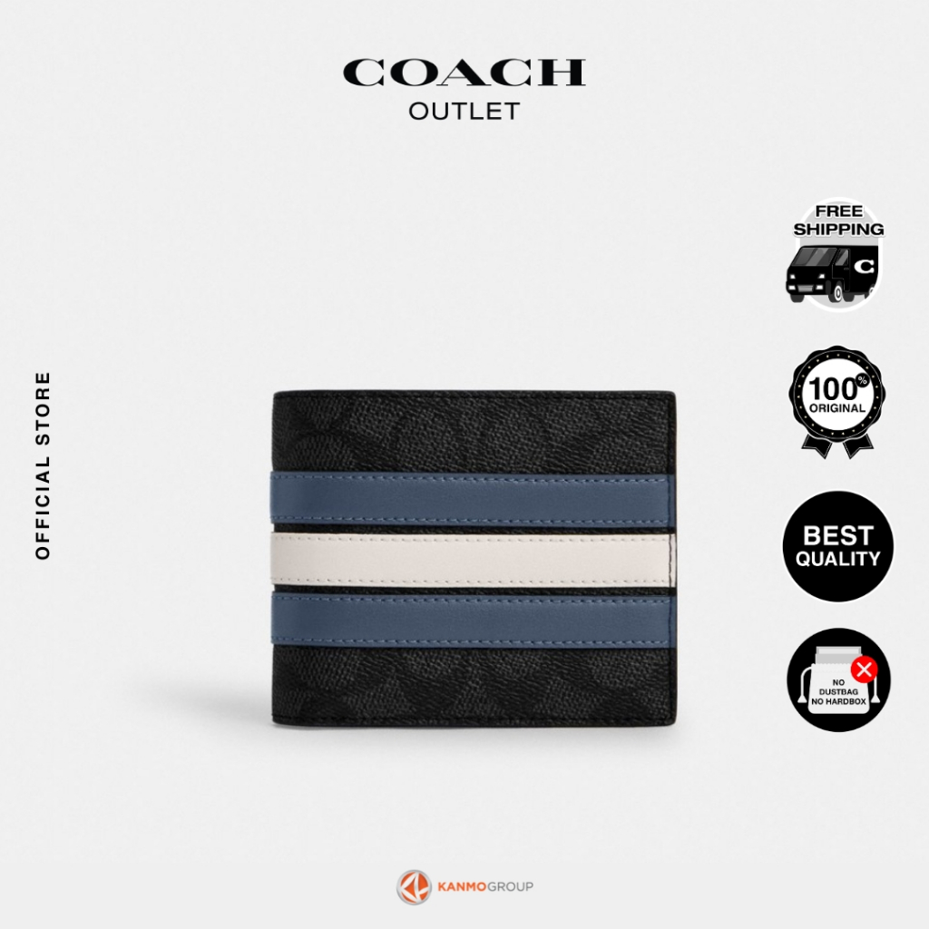 Coach 3 In 1 Wallet In Signature Canvas With Varsity Stripe - Dompet Lipat Pria