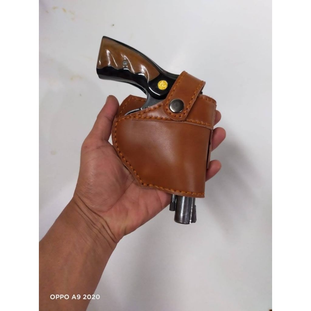 HOLSTER REVOLVER POLRI SARUNG SENJATA KULIT BERKUALITAS MODEL LUAR/ PINGGANG