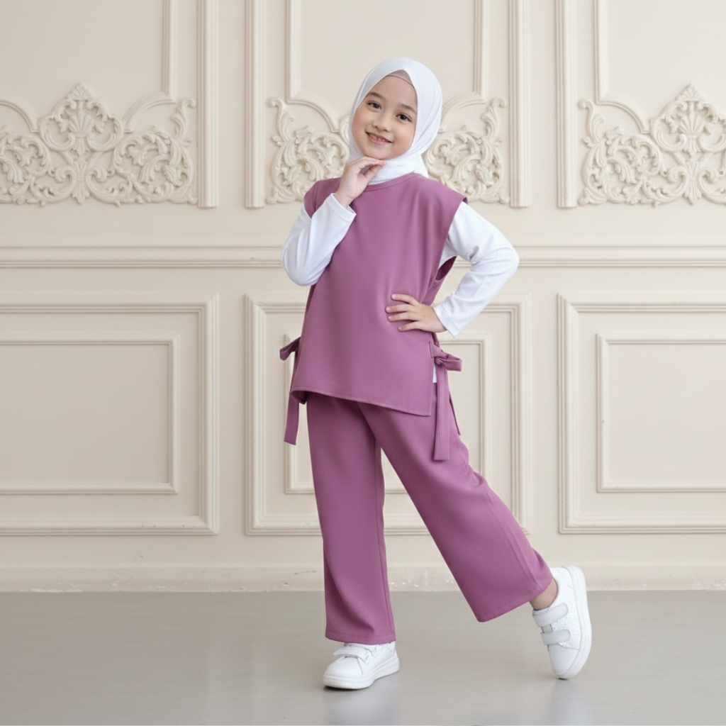 Setelan Baju Gamis Anak Perempuan 3-12 Tahun Set Chika