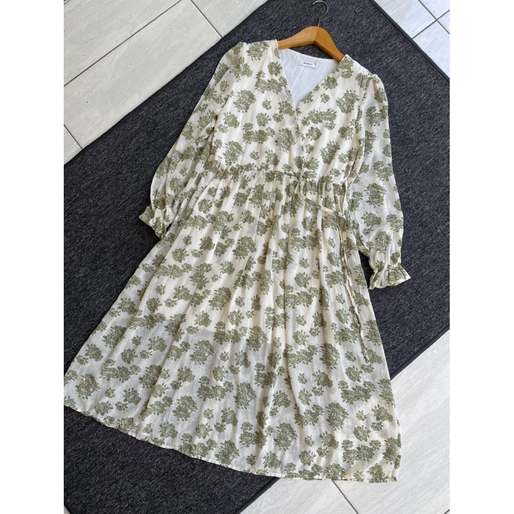 Pink Floral Semi Dress | Dress Lebaran Korean Style | Dress Ceruty Premium | Tunik Dress Korea