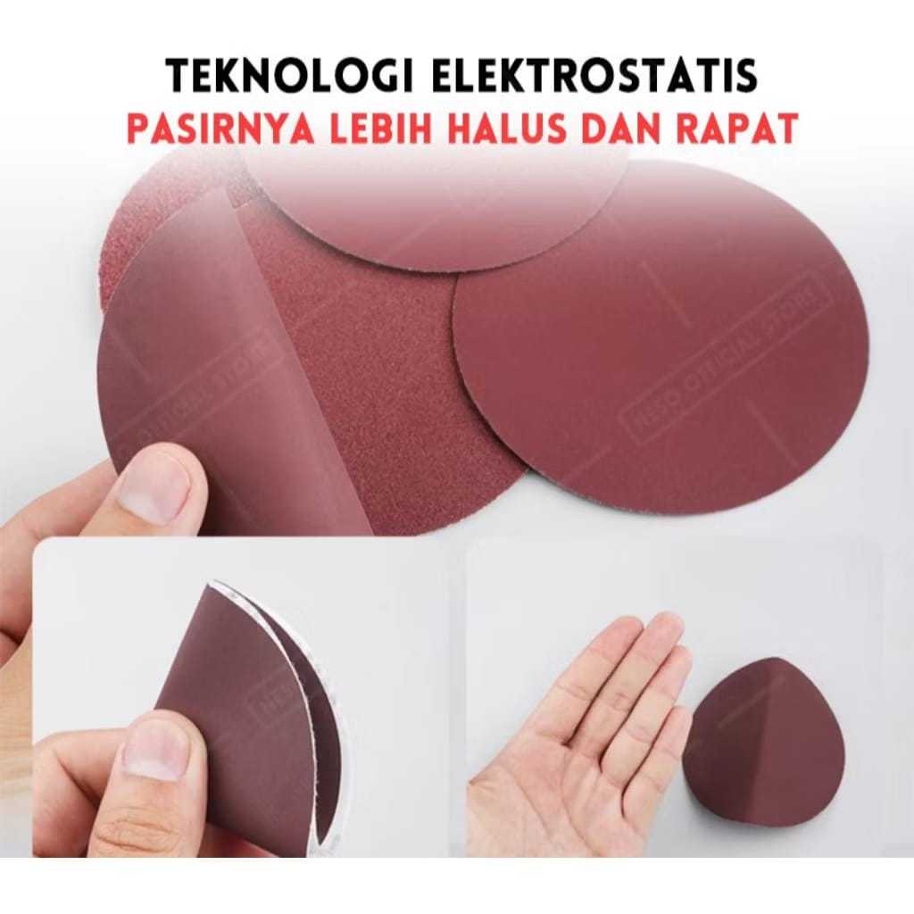 Amplas Tempel Bulat 4 Inch isi 10 Lembar Grit 40-400 Velcro Halus-Kasar Teknologi Elektrostatik Pasi