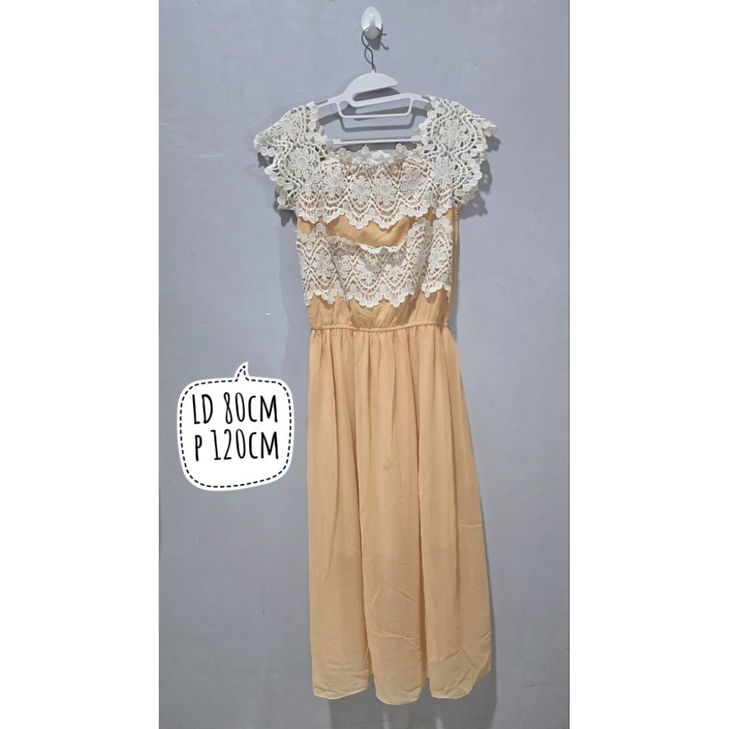dress midi renda brukat bordir gaun pesta preloved