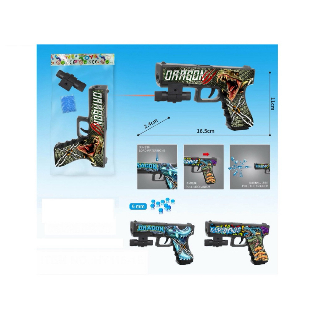 Mainan Tembakan Anak Handgun Watergel - Mainan Glock Graffiti Water Bomb Gun Gel