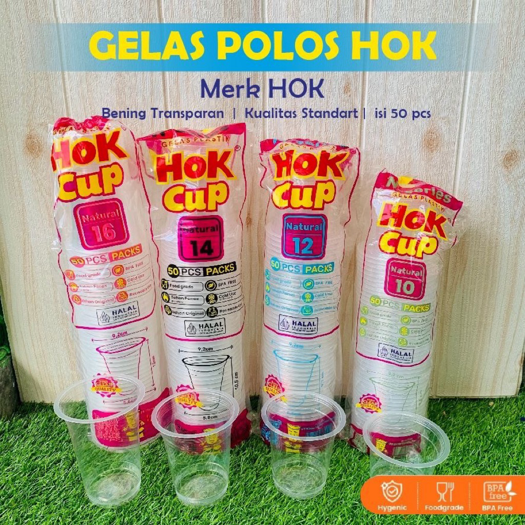 Gelas Plastik HOK Ukuran Lengkap 10oz hingga 22oz Tanpa Tutup