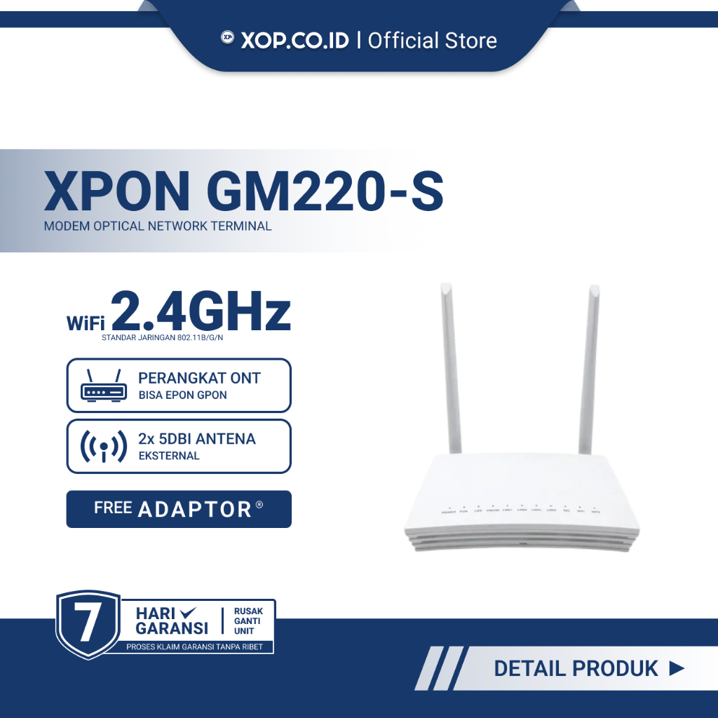 XPON GM220-S Modem Ont Epon Gpon | Bisa PPPoE Bridge | 2 Antena Eksternal | Bekas Original | Free Ad