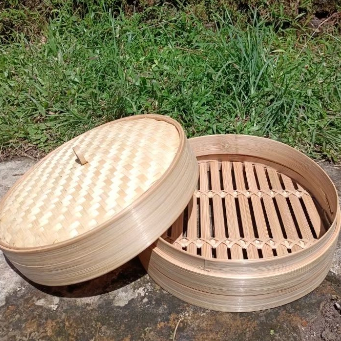 Klakat Bambu Dimsum 30cm - Kukusan Dimsum Anyaman Bambu Tebal - Wadah Kukus Bakpao Besar