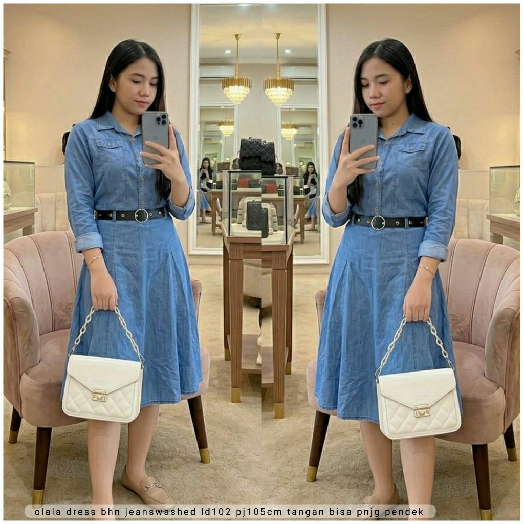 OLALA DRESS JEANS LENGAN PANJANG / TUNIK JEANS WANITA
