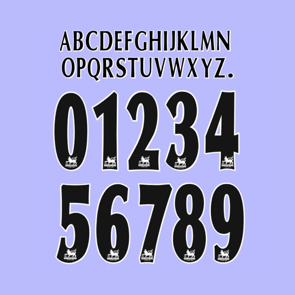 Huruf Angka Liga Inggris 1997 - 2007 Hitam Velvet Hk Nns Nameset