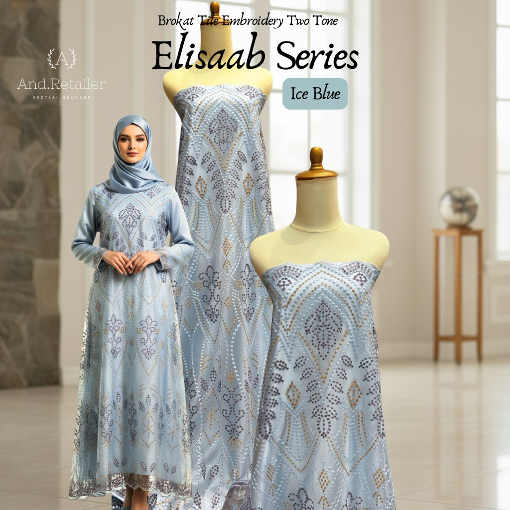Bahan Kain Tile Brokat Elisab 2tone Warna Bahan Kebaya Tulle tile Brukat
