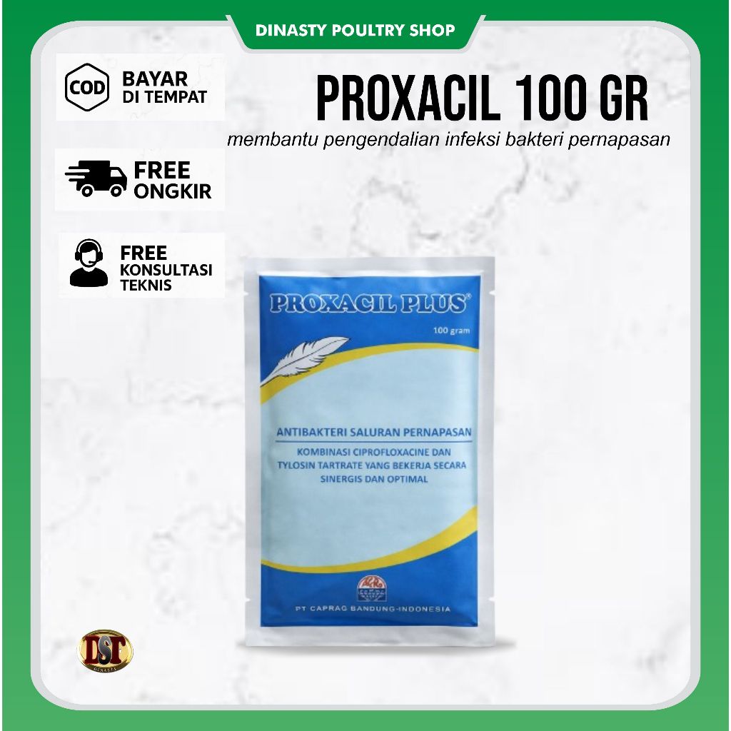 Proxacil Plus 100 Gram Obat Ayam Antibiotik Pernapasan Unggas Ciprofloxacin Tylosin