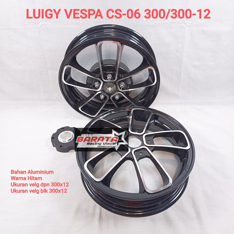VELG LUIGY MOTOR VESPA CS-06 300/300 RING 12 HITAM ; SILVER
