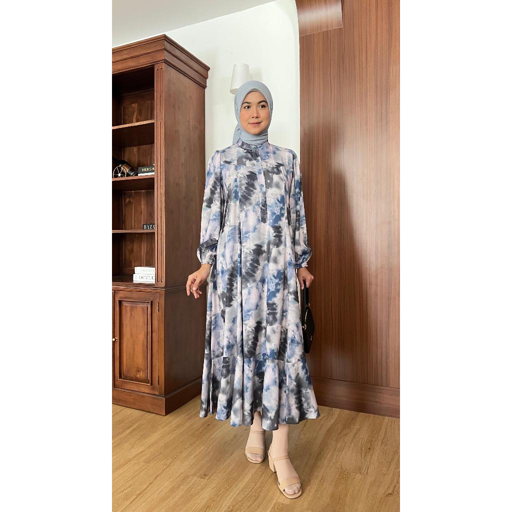 MIDI DRESS HANIYAH MOTIF / BAJU WANITA MUSLIM/ WARNA DIABI ADIBA/ GROSIR TANAH ABANG