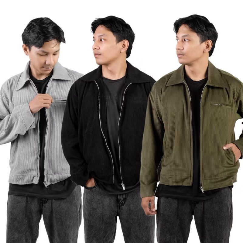 Work Jacket Boxy Corduroy Unisex Jacket Zipper Corduroy Polos