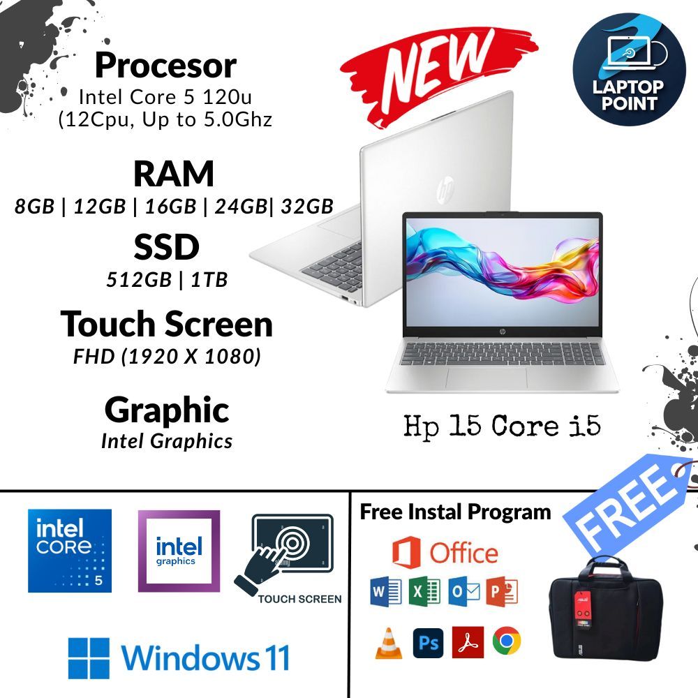 Laptop Baru Hp 15 Core i5 gen 14 Varian Touchscreen &FingerPrint RAM 32/1TB