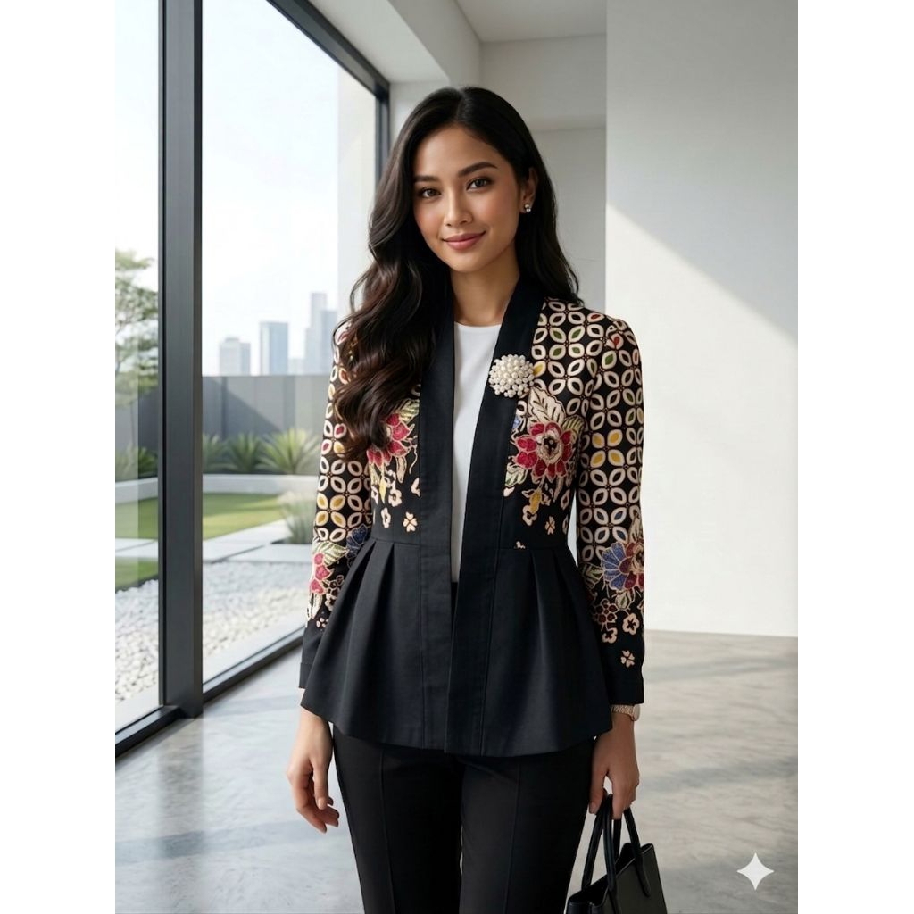 TENUN_GAYA Blazer batik wanita terbaru atasan batik kerja kekinian baju batik wanita modern atasan b