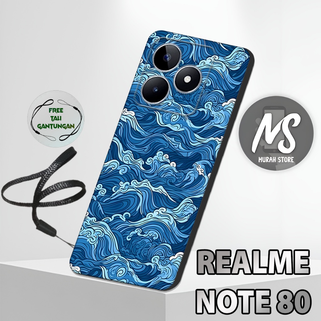 MS52 / Softcase Karet  REALME NOTE 80 + TALI GANTUNGAN HP / Motif Ombak / Case Hp REALME NOTE 80 / S