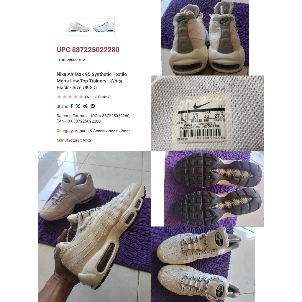 Sepatu Preloved Second Original Nike Airmax 95 Size 43