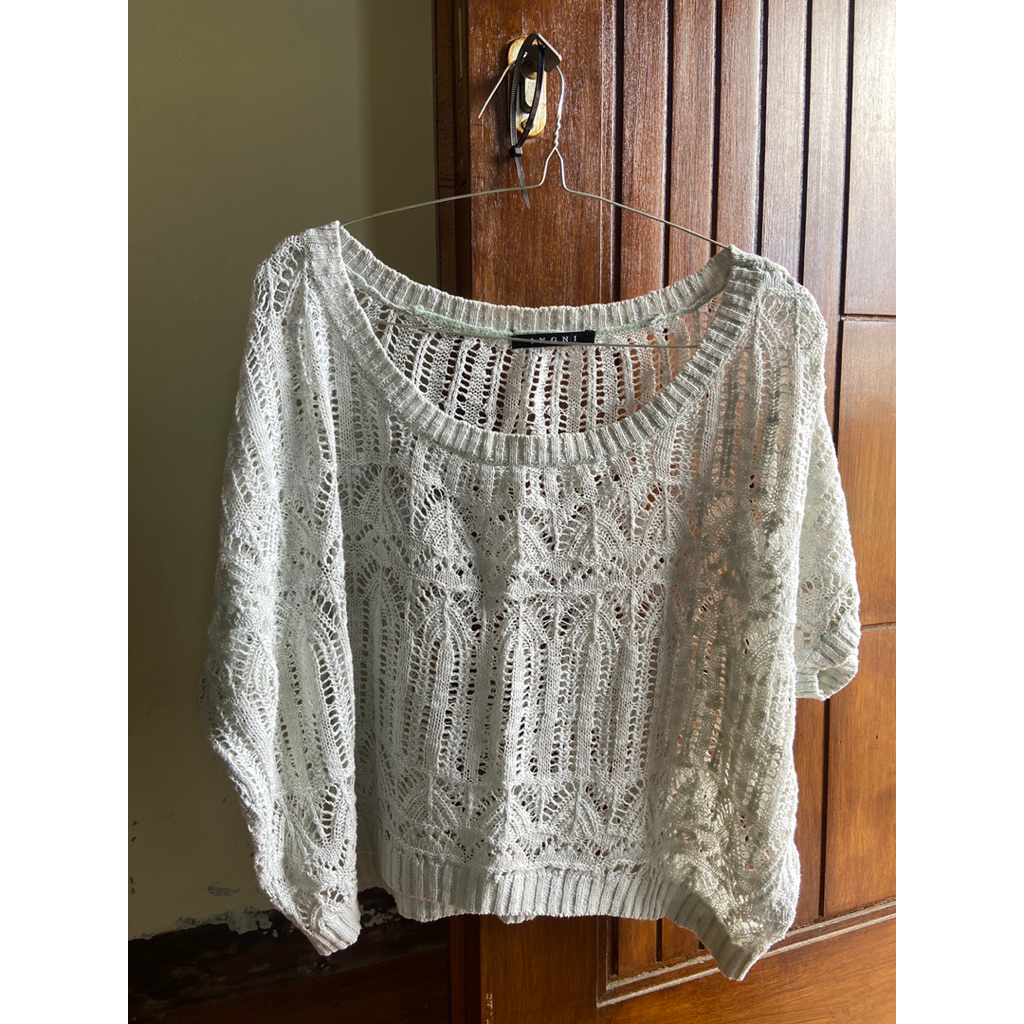 Atasan Crop Top Jaring Jaring Knit | Soft Sage | Brand INGNI KOREA