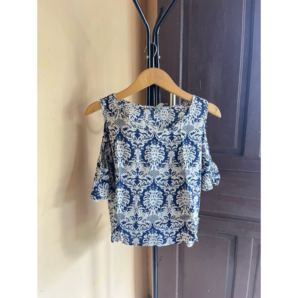 blouse off shoulder katun motif korean style baju atasan top wanita murah cantik
