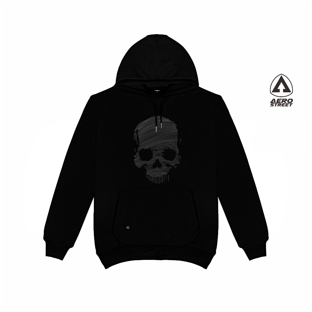 Aerostreet Black Bone Hoodie Unisex Hitam Jaket Sweater Pria Wanita Streetwear Sporty Lembut Nyaman