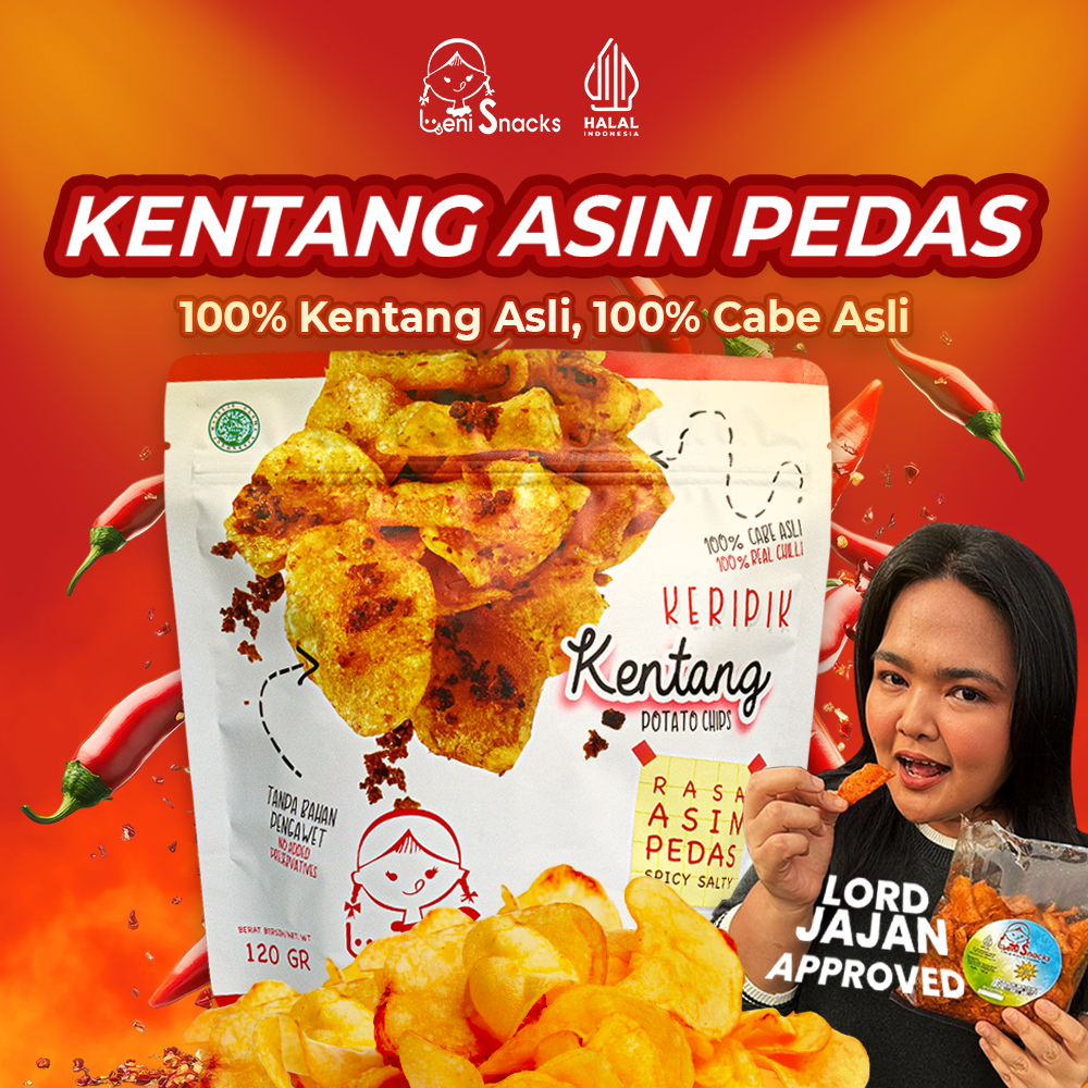 Leni Snacks New Packaging - Keripik Kentang Asin Pedas