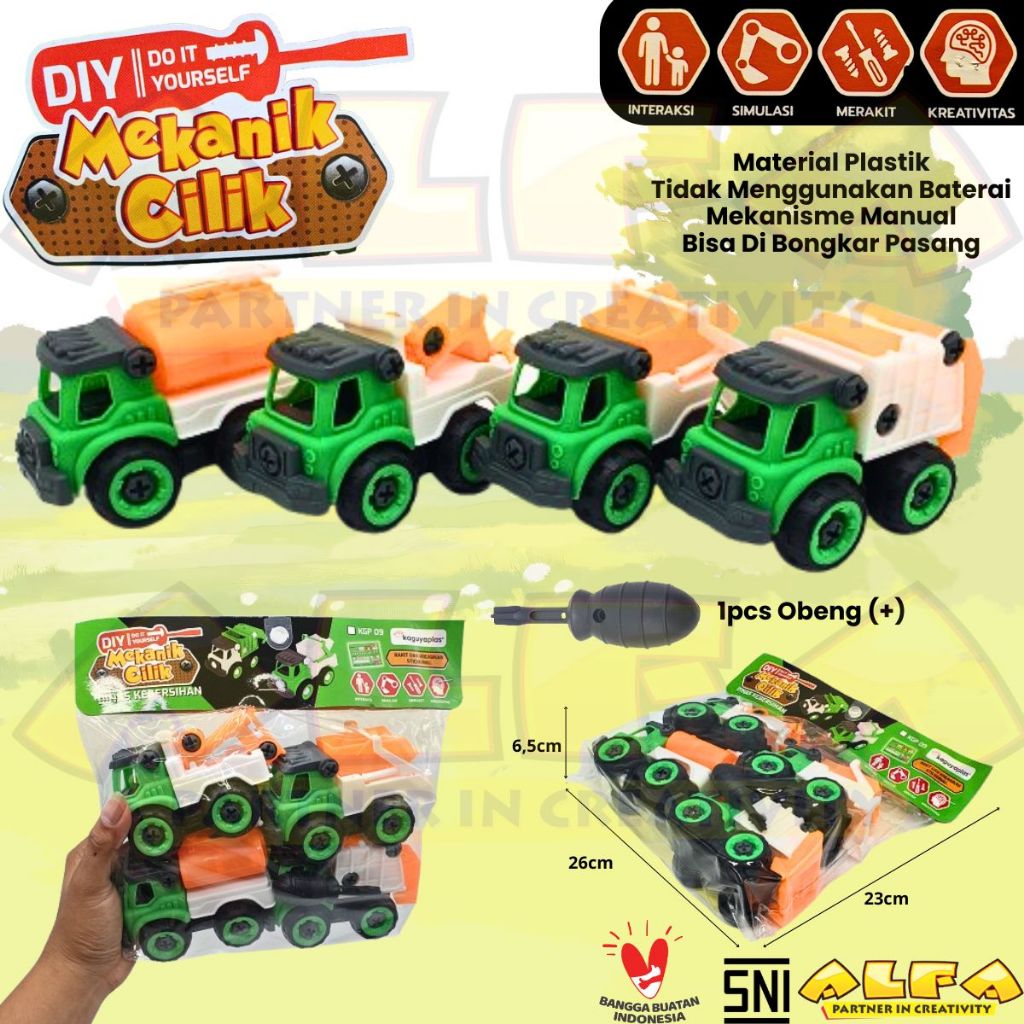 Toko Mainan ALFA DIY Truck Kebersihan 4pcs Mekanik Cilik KGP09