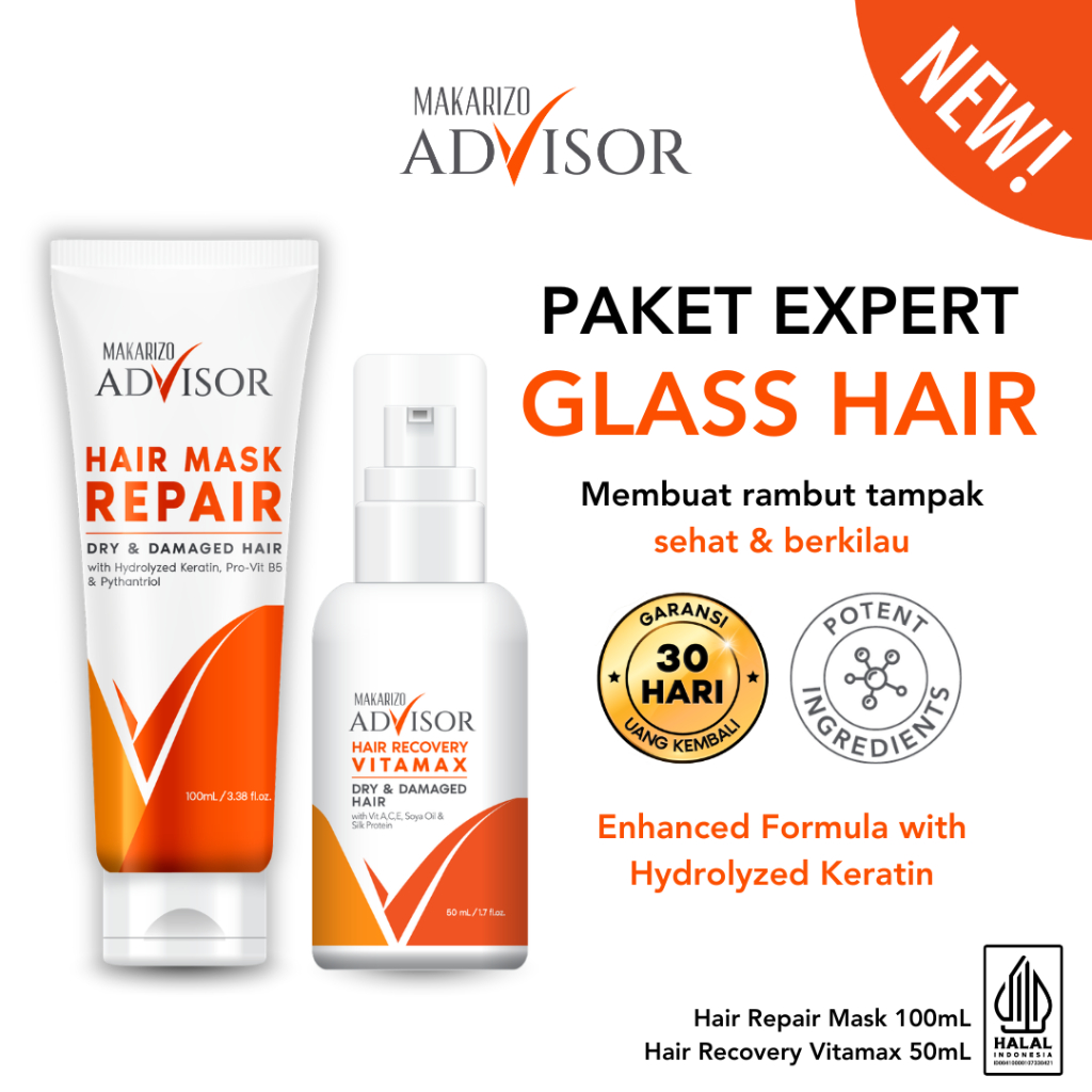 PAKET EXPERT - Makarizo Advisor Glass Hair - Hair Repair Mask 100mL, Hair Recovery Vitamax 50mL