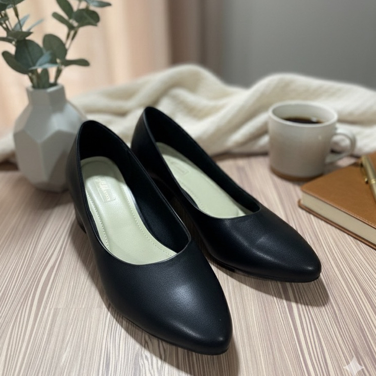 sandal hitam polos/slip on hitam wanita/ slip on elegan/ sandal slip on/sandal wanita/ KODE 011