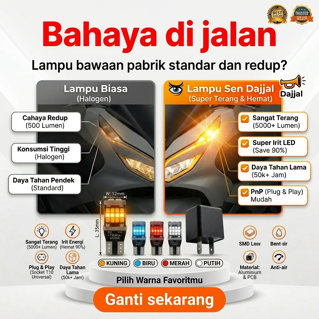 Lampu Motor LED Sein T10 Super Terang Flasher