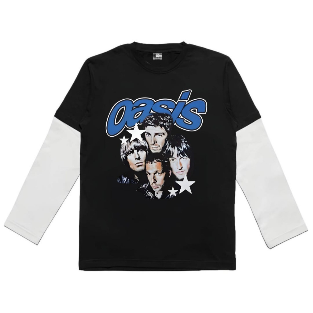 Metaphor Tshirt Vintage Oasis Kaos lengan Panjang Hitam Layer Putih