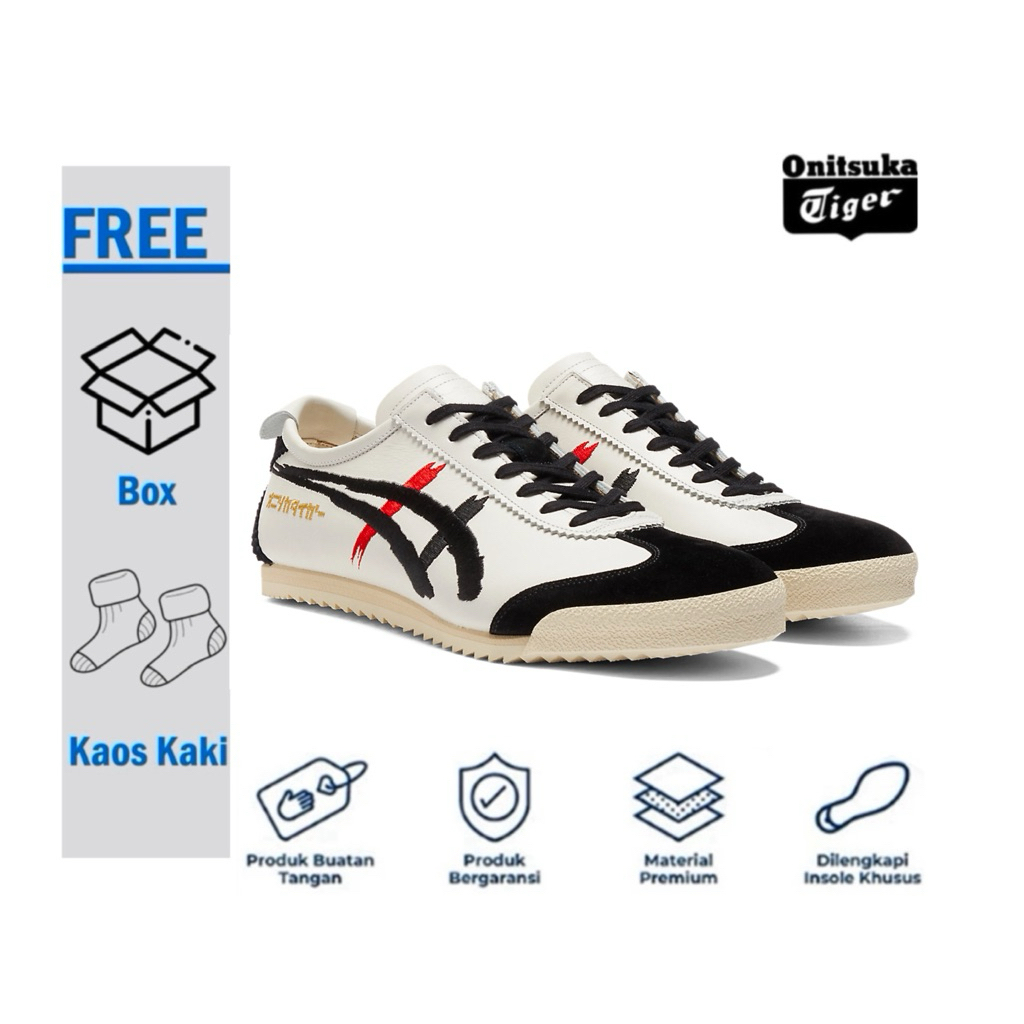 Sepatu Sneakers Onitsuka Tiger Japan Kabuki Cream Black Red Sepatu Pria Wanita Original
