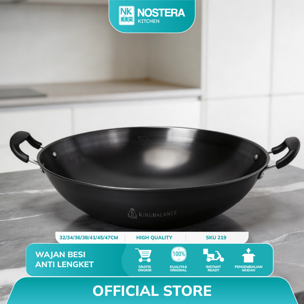 NOSTERA Kitchen - Wajan Penggorengan | Besi Hitam Serbaguna Wajan Besi Anti Lengket Multifungsi | 21