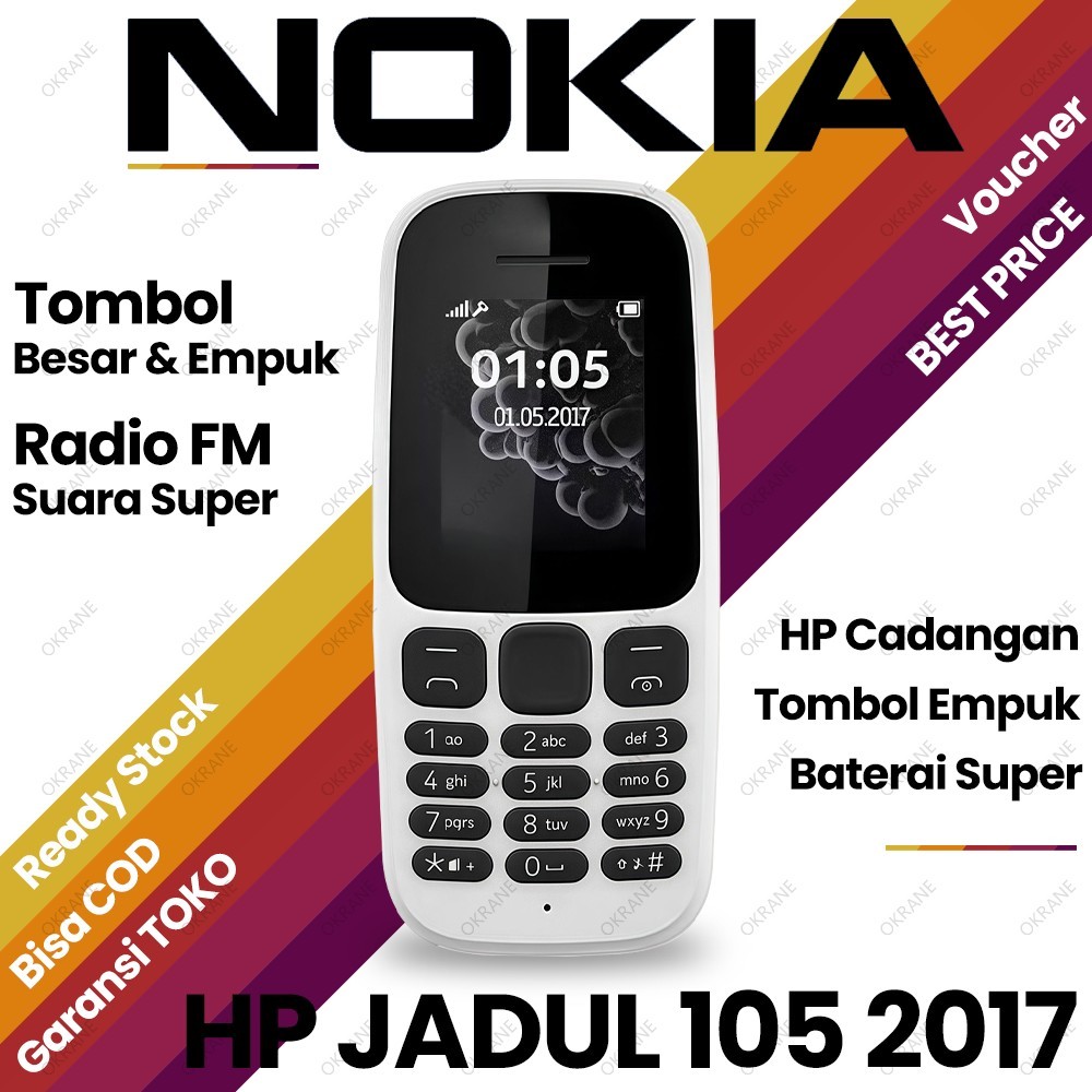 HP Nokia 105 2017 Dual SIM HP Jadul Klasik Desain Ergonomis Senter Baru Ori Garansi 1 Tahun Murah