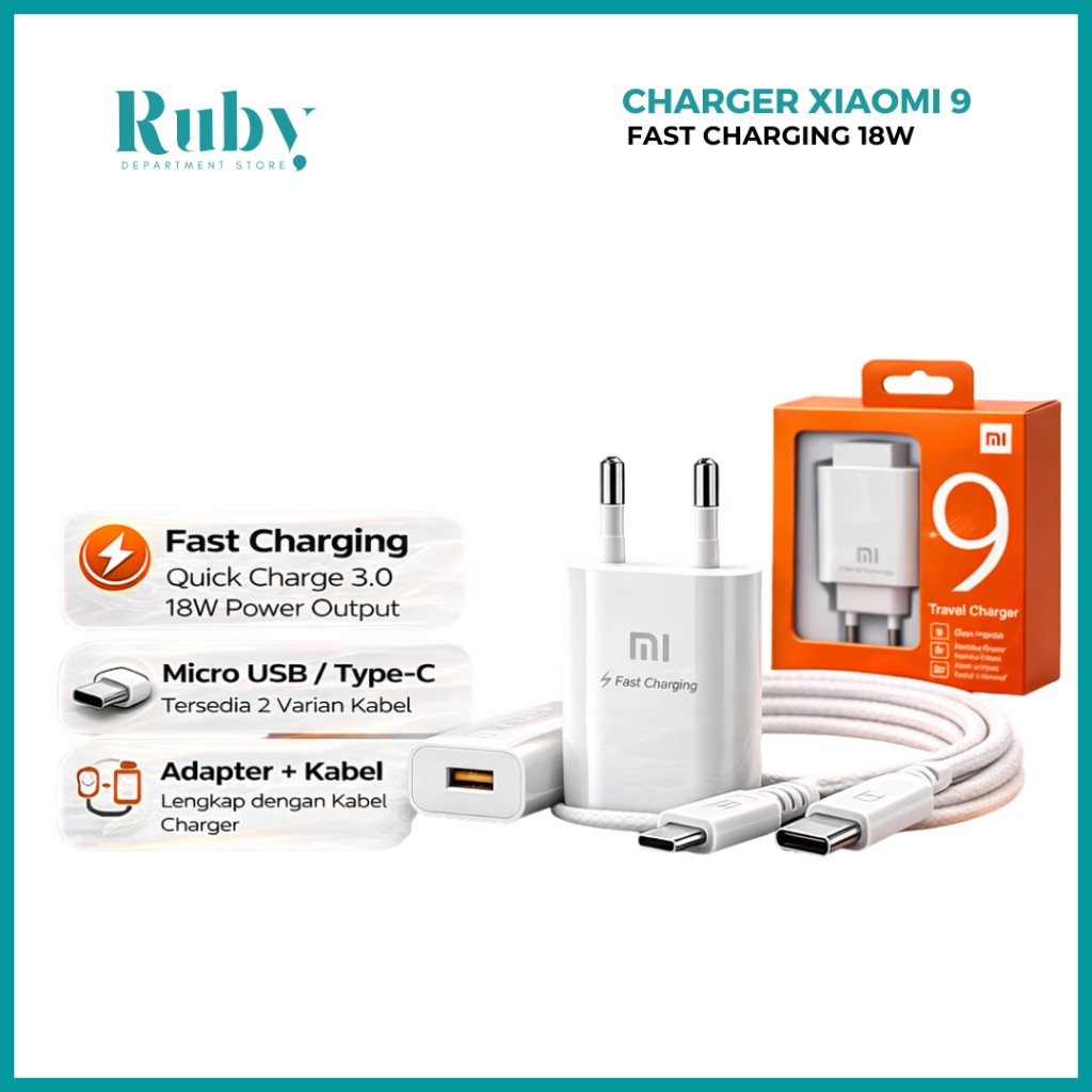 Charger Xiaomi 9 Fast Charging 18W Type C & Micro USB