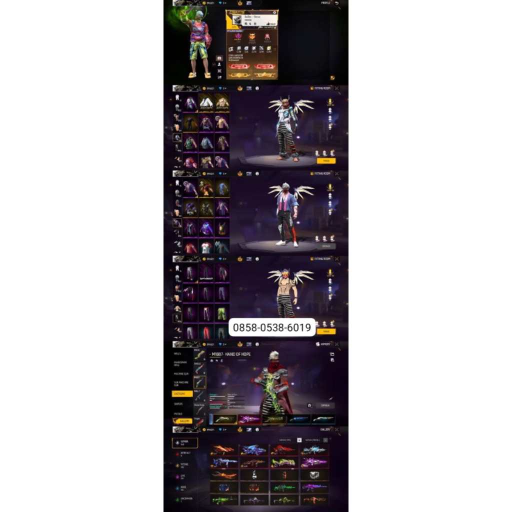 Ready stok akun ff s1 on tas sayap on sg 5 rasa