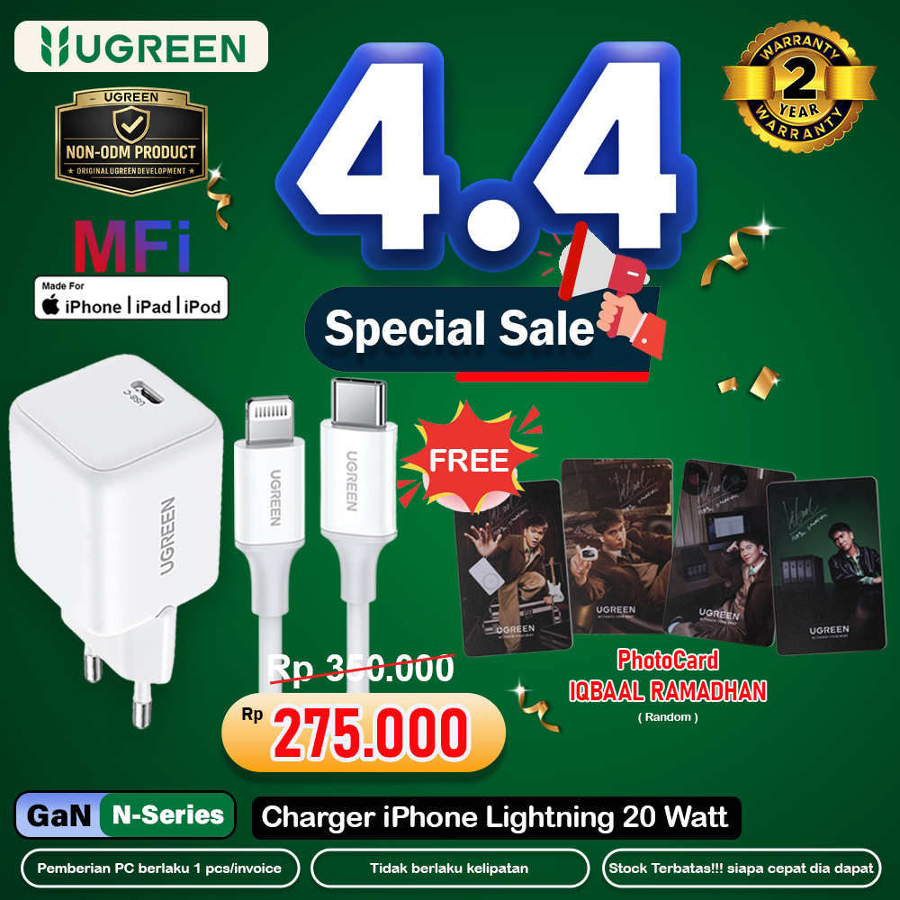 UGREEN Charger GaN N iPhone MFi PD Type-C to Lightning Fast Charging 20W 65005