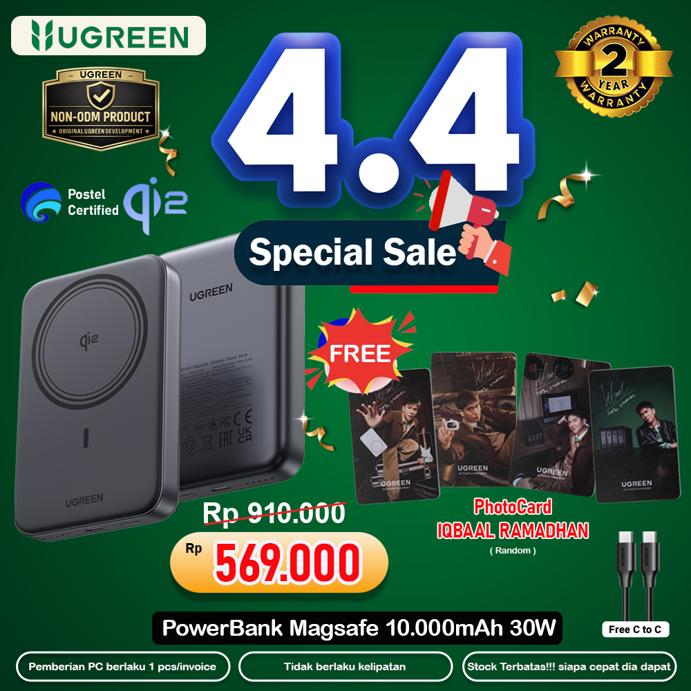 UGREEN Power Bank Wireless Magsafe Magnetic Qi2 Fast Charging 15w 10.000Mah 45763