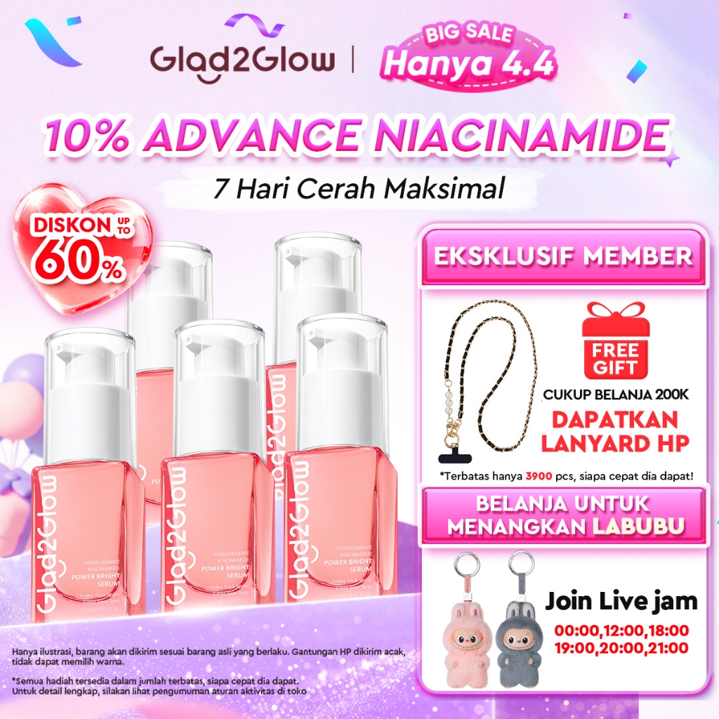Glad2Glow Pomegrante Niacinamide Power Bright Serum Brightening Serum Mencerahkan Wajah Pemutih Waja