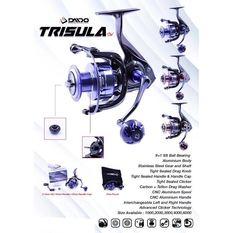 REEL PANCING DAIDO TRISULA SPIN SW UKURAN 1000 2000 3000 4000 6000 SALTWATER Terbaru Dan Termurah 20