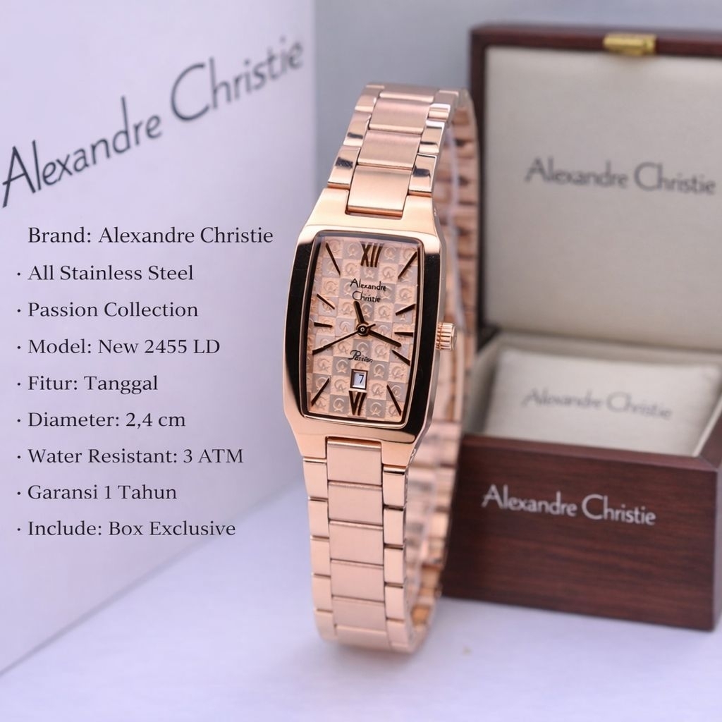 NEW  jam tangan wanita ORIGINAL Alexandre Christie AC  2455 garansi resmi 1 thn model rantai kotak
